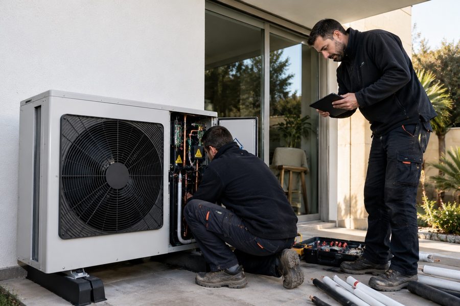 Sistema de aerotermia instalado en vivienda particular en Sabadell